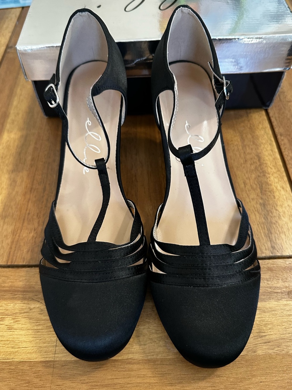 Ellie Lucille black satin dance heel size 10